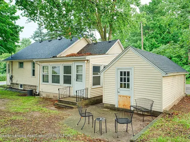 Back patio and garage, 646 N Hagadorn, East Lansing student rental
